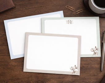 Personalized Stationery | Custom Monogram Notepaper | 7x5 Desk Stationery | Minimal Cotton Design | Gift for Him