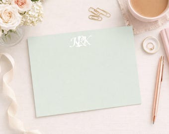 Personalized Green Monogram Stationery | Custom Initial Notecards | Elegant Desk Paper | Feminine Stationery Set