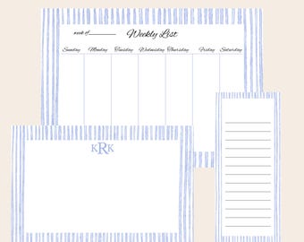 Blue & White Stationery Notepad Set | Weekly Planner, Personalized List Pad