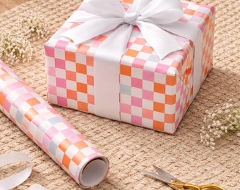 Pastel Check Wrapping Paper – Pink Peach Cream Gift Wrap