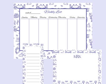 Coastal Notepad Set | Blue Crab Stationery, Weekly Planner
