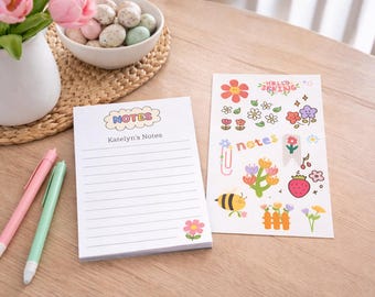 Personalized Spring Notepad | Floral Stationery Gift with Sticker Sheet