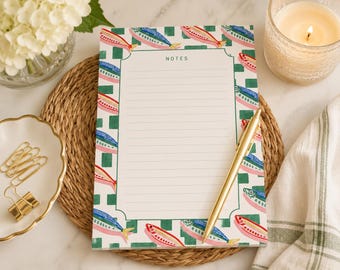 Bloc de notas con diseño de peces costeros / Bloc de notas rayado de 5x7 pulgadas / Papelería playera estilo preppy / Bloc de notas con diseño de sardinas / Bloc de notas náutico para escritorio / Regalo costero