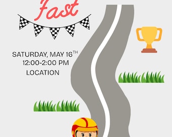 Two Fast Birthday Invitation | Race Car Theme, 2nd Birthday (Canva Template, Digital Download)