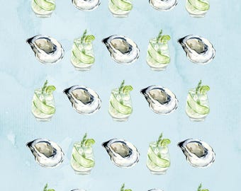 Watercolor Oyster & Gin Wrapping Paper | Coastal Foodie Gift Wrap