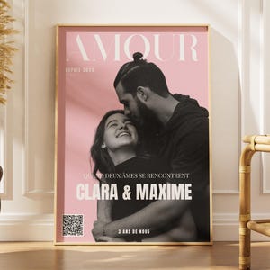 Affiche Couple Personnalisée avec Photo & QR Code, Poster Digitale Personnalisé, Cadeau Anniversaire Couple, Décoration Murale Romantique