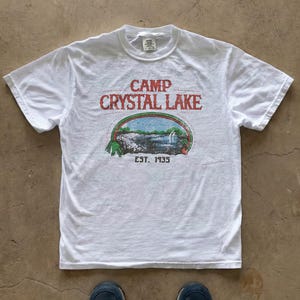 Friday the 13th inspired Camp Crystal Lake t-shirt, vintage horror camp graphic tee, slasher movie shirt, retro lake artwork, Jason Voorhees fan gift. Printed on the Comfort Colors 1717.