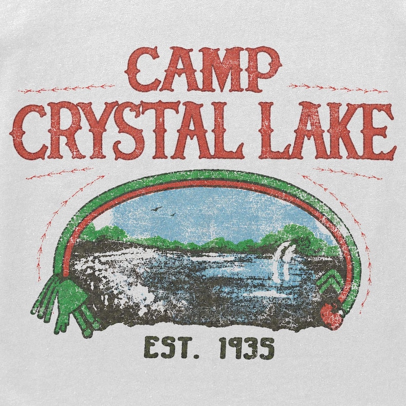 Friday the 13th inspired Camp Crystal Lake t-shirt, vintage horror camp graphic tee, slasher movie shirt, retro lake artwork, Jason Voorhees fan gift. Printed on the Comfort Colors 1717.