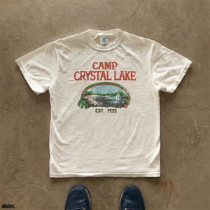 Friday the 13th inspired Camp Crystal Lake t-shirt, vintage horror camp graphic tee, slasher movie shirt, retro lake artwork, Jason Voorhees fan gift. Printed on the Comfort Colors 1717.