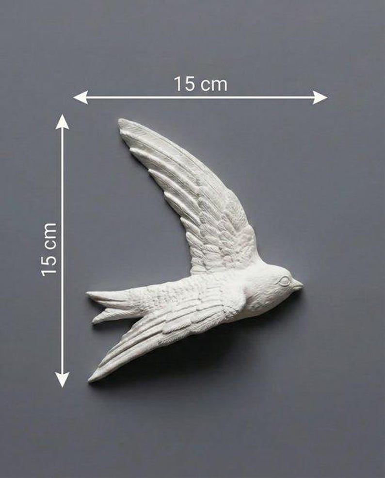 White Plaster Flying Bird No. 5 | 3D Bird Wall Sculpture | Minimalist ...