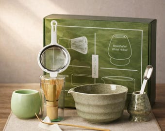 Matcha Ceremony Kit Gift Set, Ceramic Matcha Bowl with Whisk Spoon Accessories