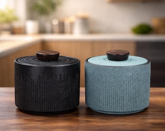 Modern Ceramic Tea Canister, Minimalist Storage Jar with Wood Lid