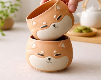 Shiba Inu Inspired Animal Mug, Handmade Ceramic Tea Cup 130ml, Adorable Dog Pottery Gift