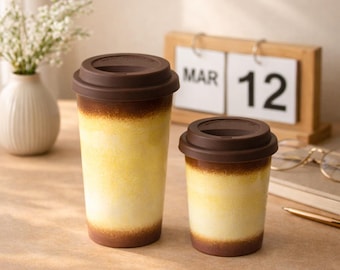 Kiln-Change Ceramic Travel Coffee Mug, Reusable Pottery To-Go Cup with Silicone Lid