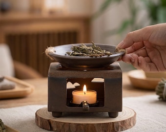 Ceramic Wax Melt Burner Oil Diffuser Set Aromatherapy Candle Holder, Palo Santo Incense Burner