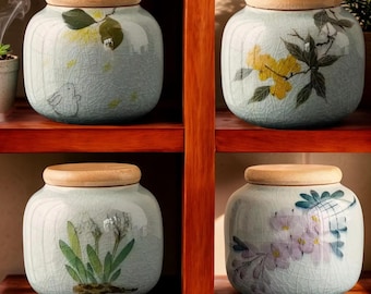 Handcrafted Ceramic Tea Canister Floral Tea Caddy Spice Jar Coffee Storage