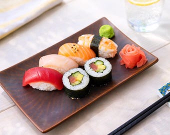 Modern Ceramic Sushi Plate, Rectangular Serving Dish for Sushi Sashimi