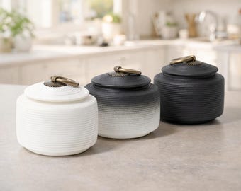 Ceramic Storage Jar with Lid, Black White Stoneware Tea Coffee Spice Canister