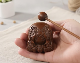 Wooden Mokugyo Buddhist Fish Drum Hand Carved Altar Decor, Meditation Chanting Instrument