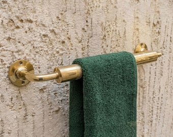 Unlacquered Brass Towel Holder, Moroccan Engraved Towel Bar, Vintage Bath Hardware, Rustic Solid Brass Towel Rack, Custom Bathroom Decor