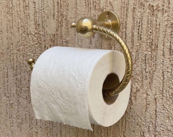 Unlacquered Brass Toilet Paper Holder, Wall Mounted Brass Toilet Roll Holder, Moroccan Vintage Bathroom Decor, Rustic Solid Brass Hardware