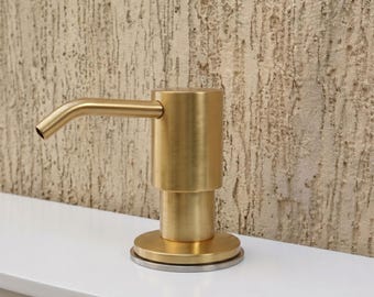 Unlacquered Brass Soap Dispenser for Kitchen Sink - Built in Liquid Soap Pump