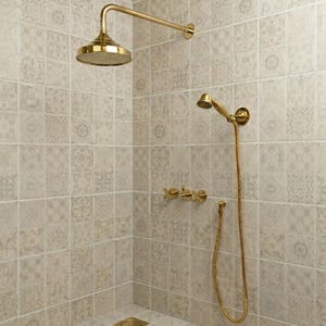 Unlacquered Solid Brass Shower System, Rain Shower Head with Handheld, Vintage Cross Handle Wall Mount Shower Set, Antique Brass Bathroom