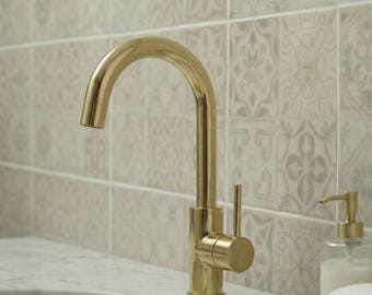 Unlacquered Brass Bathroom Faucet - Handmade solid Brass Faucet – brass vanity faucet