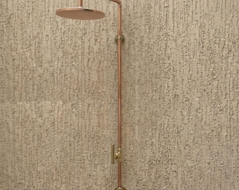 Copper Outdoor Shower - Unlacquered Solid Copper Shower System for Pool and Garden, Luxury Rustic Outdoor Bath Plumbing