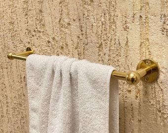 Unlacquered Brass Towel Holder, Vintage Brass Towel Bar, Moroccan Bathroom Hardware, Rustic Gold Towel Rack, Handcrafted Brass Fixture