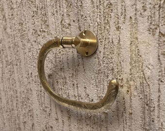Unlacquered Brass Toilet Paper Holder - Hand Engraved Moroccan Bathroom Decor - Vintage Wall Mount Toilet Roll Holder
