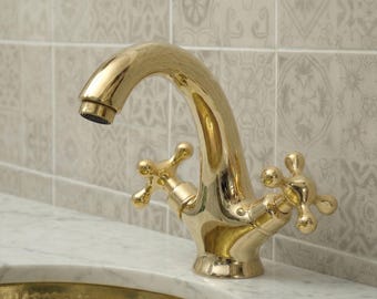 Unlacquered Brass Bathroom Faucet, Bathroom Sink Tap, Vintage Artisan Living Finish Sink Fixture, Gold Modern Organic Home Decor