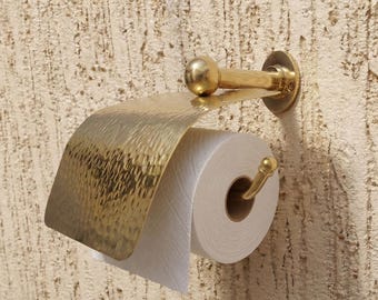 Portarrollos de papel higiénico de latón sin lacar, portarrollos de latón martillado con tapa, herrajes de baño de estilo vintage marroquí para montaje en pared.