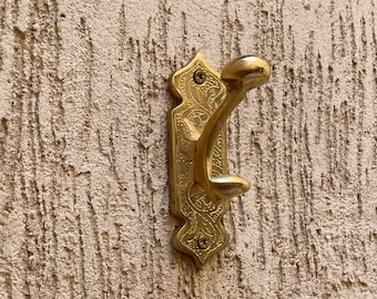 Hand Engraved Brass Wall Hook | Moroccan Floral, Boho Decor