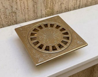 Unlacquered Brass Floor Drain Cover - Hand Hammered Moroccan Shower Drain - Rustic Vintage Square Brass Floor Grate - Solid Brass Hardware