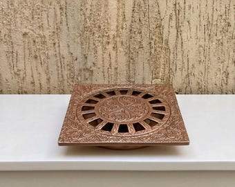Unlacquered Brass Floor Drain Cover, Moroccan Square Shower Drain, Decorative Brass Drain Grate, Vintage Bathroom Hardware, Rustic Decor