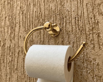 Unlacquered Brass Toilet Paper Holder - Handmade Moroccan Gold Bathroom Hardware - Solid Hammered Brass Toilet Roll Hanger for Boho & Modern
