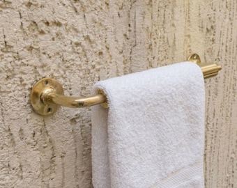 Toallero de latón sin lacar, barra para toallas de latón macizo, accesorios de baño marroquíes vintage, toallero rústico, decoración de baño personalizada