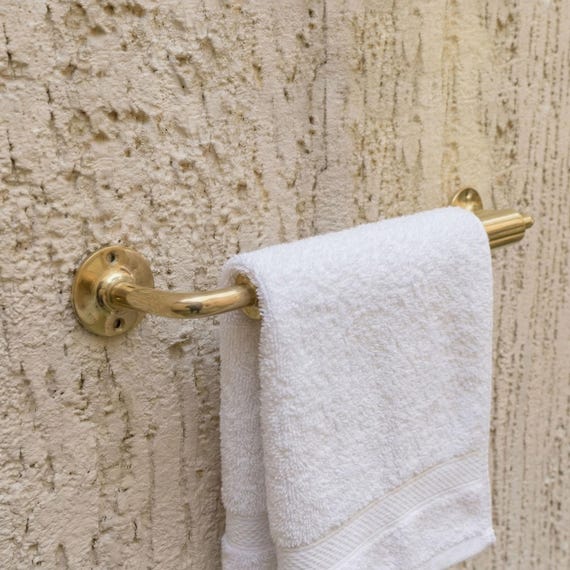 Unlacquered Brass Towel Holder, Solid Brass Towel Bar, Vintage Moroccan Bathroom Hardware, Rustic Hand Towel Rail, Custom Bath Decor