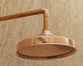 Unlacquered Copper Shower Head, Rain Shower Head, Solid Copper Bathroom Fixture