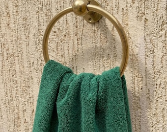 Unlacquered Brass Towel Holder | Solid Brass Towel Ring | Moroccan Vintage Bathroom Hardware | Rustic Wall Mount Hand Towel Hanger