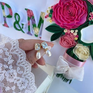 Set regalo speciale con orecchini pendenti in argento sterling 925, placcati in oro 18 carati, con quilling fatto a mano in omaggio