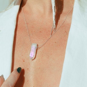 Angel Aura Quartz Necklace - Sterling Silver Pendant Necklace - Healing Aura Quartz Jewelry - Mother Of The Bride Gift - Anniversary Gift