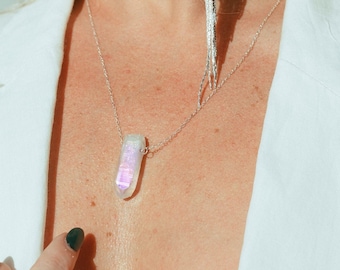 Angel Aura Quartz Sterling Silver Necklace – Boho Crystal Pendant