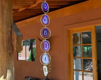 Purple Agate Gemstone Wall Hanging – Boho Crystal Home Decor