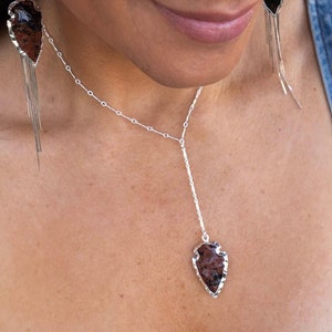 Mahogany Obsidian Silver Lariat Necklace - Sterling Silver Jewelry - Grateful Pendant Necklace - Boho Jewelry For Women - Statement Necklace