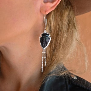 Obsidian Gemstone Silver Dangle Earrings Boho Earrings Bridal Earrings Handmade Earrings For Women Birthstone Jewelry image 1