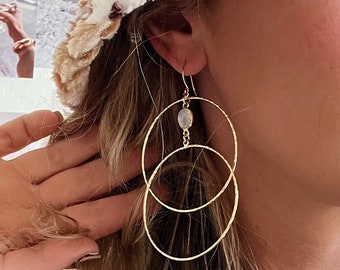 Moonstone Hoop Earrings - Gold Hoop Crystal Earrings-Statement Earrings-Bridesmaid Wedding Earrings-Moonstone Jewelry-Bridal Earrings