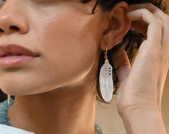 Mother of Pearl Feather Earrings – Boho Gold Gemstone Jewelry