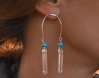 Turquoise Gemstone Silver Dangle Earrings -  Boho Earrings - Bridal Earrings - Handmade Earrings For Women - Birthstone Jewelry